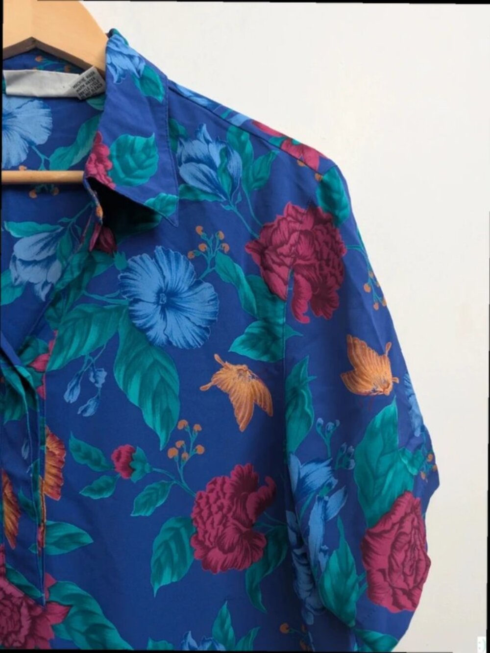 Vintage 90s Purple Floral Blouse Bold Botanical Summer 10 - Picture 4 of 5